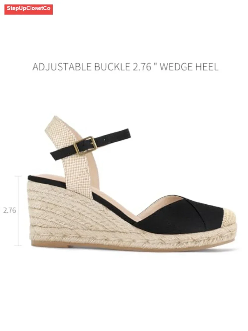 Closed Toe Platform Espadrilles Wedge Sandals with Buckle Ankle Strap